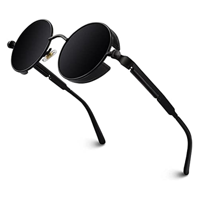 GQUEEN Gafas de Sol Hombre y Mujer Retro Polarizadas Redondas Círculo Vintage Metálico Steampunk Protección UV400