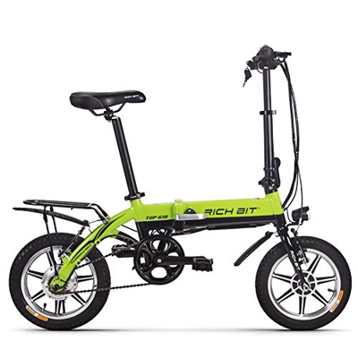 RICH BIT TOP-618 Bicicleta eléctrica Plegable 250W 36V * 7.5Ah Bicicleta eléctrica de Ciudad Plegable de 14 Pulgadas para Adultos (Verde)