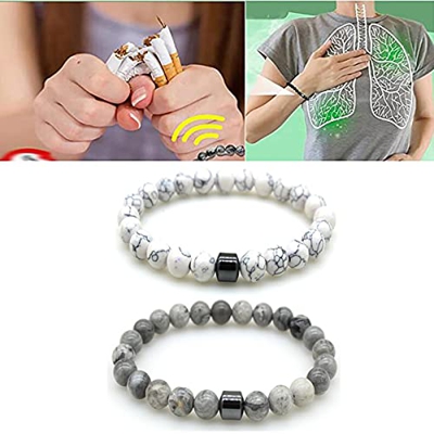 JHYQ Smoking Cessation Bracelet,Anti Smoke Magnetic Therapy Bracelet,8mm Natural Stone Beads Bracelets Bangle Gift,Anti Anxiety Bracelet. (2PCS+A)