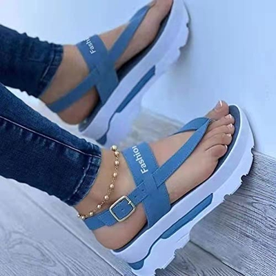 GPCAKKT Sandalias de TacóN de Plataforma con Hebilla de Ajuste con Estampado AtléTico de Moda, Sandalias de Punta Abierta con CuñA de Plataforma para 