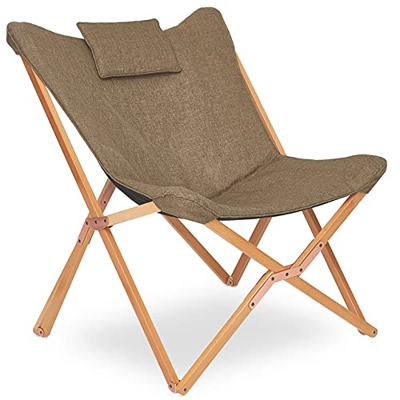 Silla Plegables Diseño de Mariposa Sillas de Jardin Sillón Reclinable Moderno Acolchado para Interior y Exterior Camping Terraza Marrón