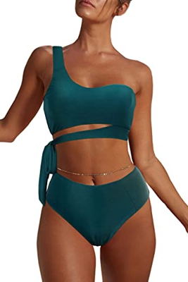 Rayson Trajes de Baño Mujer de 2 Piezas Bikini Push Up Bañador Talle Alto Control de Barriga Bandeau Push Up Solo Hombro Bikinis Brasileños Mujer