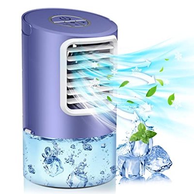 Enfriador de Aire Portátil, ROIPUS 3 en 1 Aire Acondicionado Portátil, Mini Ventilador de Refrigeración Móvil y Humidificador con Luces de 7 Colores, 