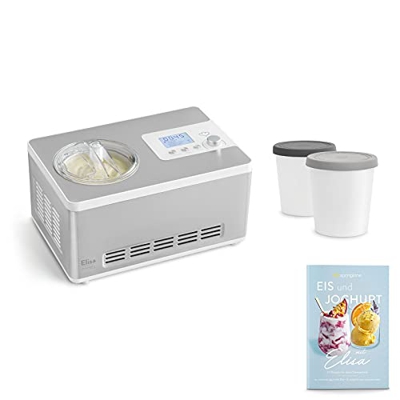 SPRINGLANE Heladera yogurtera 2 en 1 ELISA con compresor de refrigeración y función de calefacción, 2 l Máquina de helados y yogur en acero inoxidable