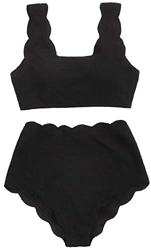 Womens High Waisted Bikinis Set Push Up Padded Swimwear Wavy Edge Swimsuit Swimming Costume (Black, M) precio