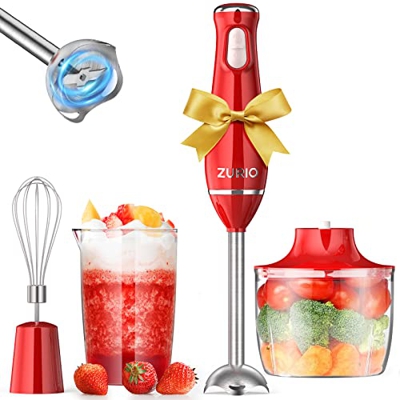 ZURIO Batidora de Mano, 4 en 1 Batidora 800W, Multifuncional con Batidor de Huevos, Vaso Medidor, Picadora, Cuchilla de Acero Inoxidable, sin BPA para