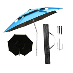 Sombrilla de playa grande a prueba de viento, sombrilla ajustable de 360° con abrazadera universal, sombrilla portátil, sombrilla, botón de inclinació en oferta