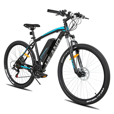 Hiland Bicicleta de Montaña Eléctrica de 29 Pulgadas para Hombre y Mujer E-MTB con Shimano de 21 Marchas y Freno de Disco E-Bike con Horquilla de Susp