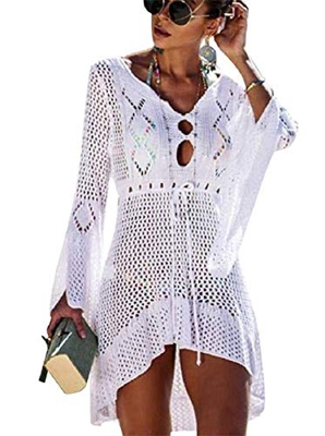 Mujer Trajes De BañO Suelto Borla Cubrir Tapa De Vestido De Bikini De Cover Up Playa (A - Blanco)