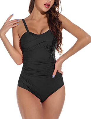 heekpek Traje de Baño Una Pieza para Mujer Bañadores Mujer Reductores Cuello en V Pliegues Bañador Bikini Retro