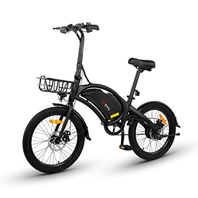 DYU Bicicleta Eléctrica Plegable,20 Pulgadas Inteligente E-Bike con LCD Pantalla,36V 10Ah E-Bike con Cesta,Asistencia de Pedal,3 Modos de Conducción,A