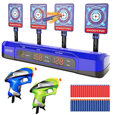 Diana Electrónico Digital para Nerf Pistolas, Objetivo de Tiro con 2 Armas Juguetes,40 Dardos Espuma, Rebote Automático & Puntuación & Sonido, Juego D