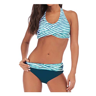 WYBD 2021 - Bikini de dos piezas para mujer con estampado de rayas 06-azul claro S