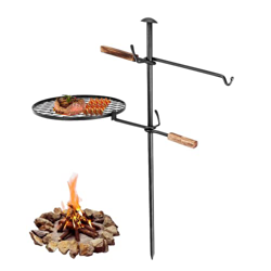 Parrilla Giratoria para Hoguera,Parrilla Ajustable Parrilla de Almacenamiento Resistente con Manivela, Equipo de Cocina Multiusos para Camping y Barba en oferta