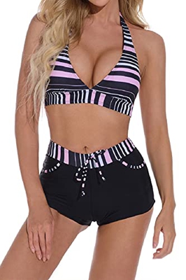 Voqeen Mujer Bikini con Cuello Halter Conjuntos de Bikinis para Mujer Push Up Bikini Traje de baño de Trajes de baño Adecuado Viajes Playa (C, M)