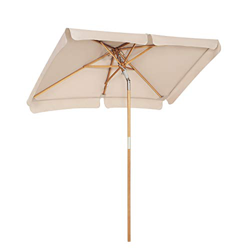 SONGMICS Parasol de balcón de 2 x 1,25 m, Sombrilla rectangular, Mástil y varillas de madera, Inclinable, Base no incluida, para patio, jardín y terra características