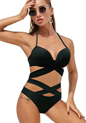 Trajes de Baño Bikinis Brasileño Mujer de Dos Piezas Bañadores Brasileno Doble Frontal Cruzada Traje de Baño Bikini Triangulo Push Up (Negro, M) en oferta
