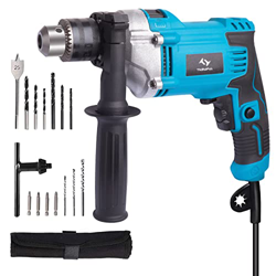 Taladro Percutor 850W Tilswall, Taladro Atornillador de 3000 RPM, Taladro Eléctrico con 15 Accesorios, Mandril Autoblocante de 13 mm, Mango Auxiliar G en oferta