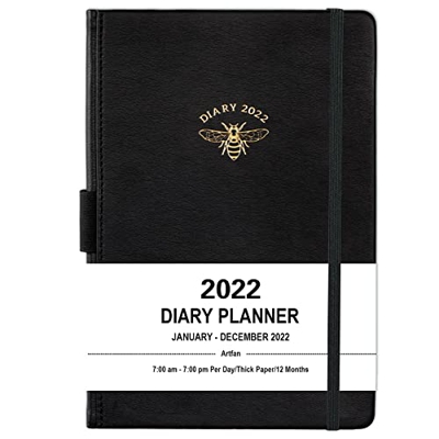Agenda 2022 Dia por Pagina, de enero a diciembre de 2022, una página por día, intervalo horario, de 7 a 19 horas, tapa dura, 21 x 14,8 cm en Inglés