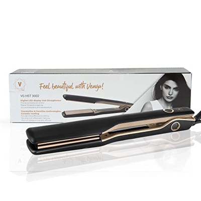 Venga! Plancha para cabello con iones de turmalina, placas flotantes, con infusión de queratina, recubrimiento de cerámica, control de temperatura con