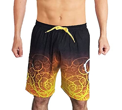 Bañador Surfero Hombre y Adolescente Kahuna Hell Shorts de baño Negro Amarillo Degradado Cordón Amarillo, Bolsillo Lateral Cintura elástica Secado ráp