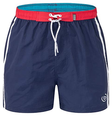 Bugatti® - Moderno bañador para hombre en rojo, turquesa, azul marino y verde con atractivo color de contraste en la cintura., azul marino/rojo, L