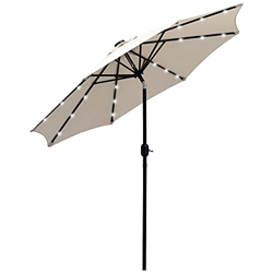 Outsunny Sombrilla Parasol de Jardín Ø270x240 cm con 24 Luces LED Solar Mecanismo de Inclinación Manivela y Poste Desmontable de Metal para Terraza Pi en oferta
