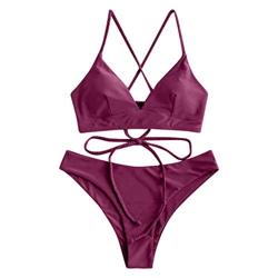 CheChury Mujeres Conjunto de Bikini con Relleno Halter Bañador Push Up Tirantes Cruzados Bikini Floral impresión Trajes de baño características