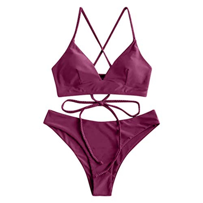 CheChury Mujeres Conjunto de Bikini con Relleno Halter Bañador Push Up Tirantes Cruzados Bikini Floral impresión Trajes de baño