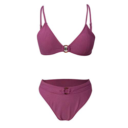 YANFANG Bikini de Mujer Color sólido Sexy Cuello Cuadrado Traje de baño de Bikini Dividido de Color Rosa Sexy Atractiva Ropa de Playa precio
