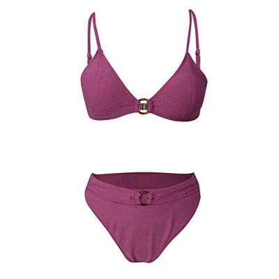 YANFANG Bikini de Mujer Color sólido Sexy Cuello Cuadrado Traje de baño de Bikini Dividido de Color Rosa Sexy Atractiva Ropa de Playa