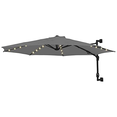 Susany Sombrilla de Pared con Leds y Poste de Metal Parasol de Pared Parasol Balcón Sombrilla de Pared para Terraza Playa 300 cm Gris Antracita