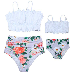 WANGIRL Padre-Hijo Bikini Traje de Baño Dos Piezas Madre e Hija Conjuntos de Bikinis con Retro Fondos Fruncidos de Cintura Alta Mamá Bebé Niña Bañador en oferta