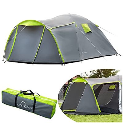 Campela Tienda de Campaña, Tienda campaña Familiar, Modelo Tropical-4", Impermeable 3000m, Costuras Selladas, Tienda de campaña 4 Personas, CA0013GRN