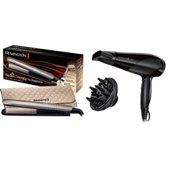 Remington Plancha de Pelo Profesional Keratin Therapy Pro Cerámica, Queratina, Aceite Almendras + Ionic Dry 2200 Secador de Pelo, Secador Iónico, Conc en oferta