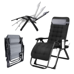 Silla reclinable Plegable, Silla de Gravedad Cero con portavasos y Cojines, Silla Tumbona Ajustable Extra Ancha para Patio, jardín, Playa, Piscina, Ca precio
