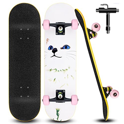 Completo Skateboard Skate Patineta Maple para Niños y Adolescentes Tabla Skate 79 x 20 cm con Rodamientos ABEC-7 y Juego de Herramientas T