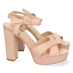 63106-Sandalia de Tacon para Mujer, Estilo Fiesta, con Palas Cruzadas, y Cierre de Hebilla, Primavera Verano 2022. Talla 38 Rosa en oferta