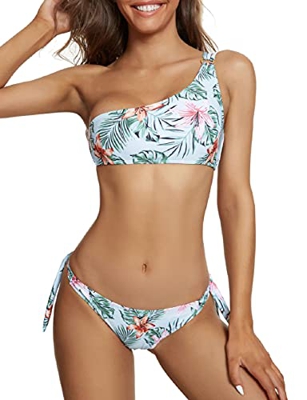 Tuopuda Traje de baño de 2 Piezas Mujer Bikini Top de Asimétrico Mujer Traje de Baño Solo Hombro Push Up Bañador Bikinis Beachwear de Playa Natación(D