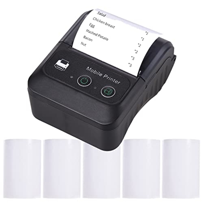 Bisofice Impresora térmica de Recibos portátil inalámbrica BT 58mm Impresora Tickets termica 2 Pulgadas Mini USB Bill POS Impresora móvil+5 Rollos de 