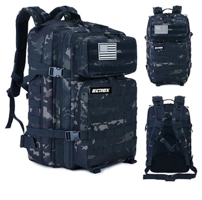 Elitex Mochila 25L Tactica Militar Bandera USA Impermeable para Deporte, Gimnasio, Aire Libre Oxford 900D (Negro Camuflaje)