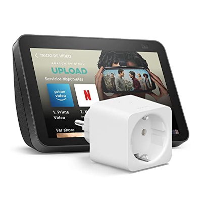 Echo Show 8 (2.ª generación, modelo de 2021), Antracita + Philips Hue Smart Plug (Enchufe Inteligente), compatible con Alexa - Kit de inicio de Hogar 