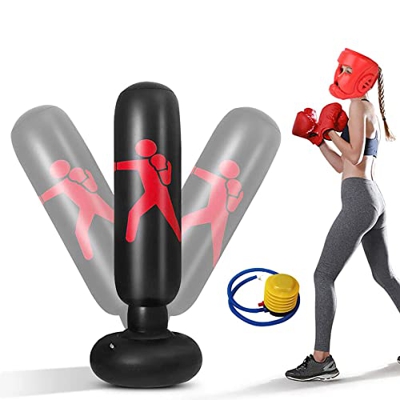 Saco de Boxeo para ni?os y Adultos, 1,6 m, Columna de Boxeo, Hinchable, Rebote Instant¨¢Neo, Saco de Arena para ni?os y Adultos, para Practicar Artes 