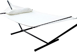 SUNNY GUARD Hamaca Doble para 2 Personas con Soporte de Acero portátil de 12 pies y Barra esparcidora, Almohada Desmontable, Cama de Tela Acolchada,Cr precio