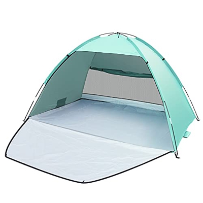 Tienda de Playa para 3-4 Personas, HAOYAO Carpa de Playa Anti UV Tienda de Campaña Playa Grande Ultraligero Portátil, para Camping, Pesca, Picnic (Ver