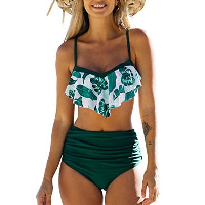 Svanco Conjunto Bikinis Traje De Baño Cintura Alta Bañador con Volantes Push up Ropa de Playa Dos Piezas Retro Bikinis Brasileños Biquini Vikini Mujer