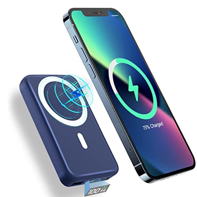 Power Bank 10000mAh, Cargador Magnético Inalámbrico Portátil, AOGUERBE Wireless PD 22.5W Carga Rápida con Paquete de Batería Compatible con Pantalla L