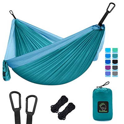 Grassman Hamaca portátil para Camping con Correas de árbol, Ligera paracaídas, Accesorio de Camping para Interior y Exterior, Viajes, Senderismo, Play