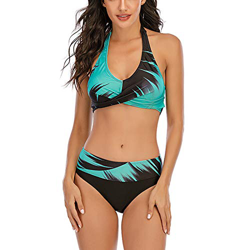 Bikini a rayas con aros, bikini de copa F, bikini para mujer, sexy, 0421, 01 verde., M en oferta