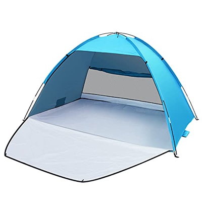 Tienda de Playa para 3-4 Personas, HAOYAO Carpa de Playa Anti UV Tienda de Campaña Playa Grande Ultraligero Portátil, para Camping, Pesca, Picnic (Azu